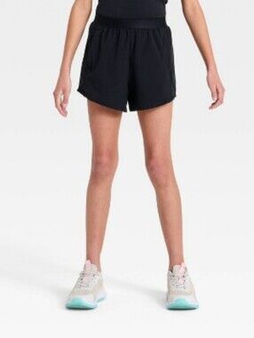 Girls' Scallop Trim 2-in-1 Active Shorts - All In Motion Black L